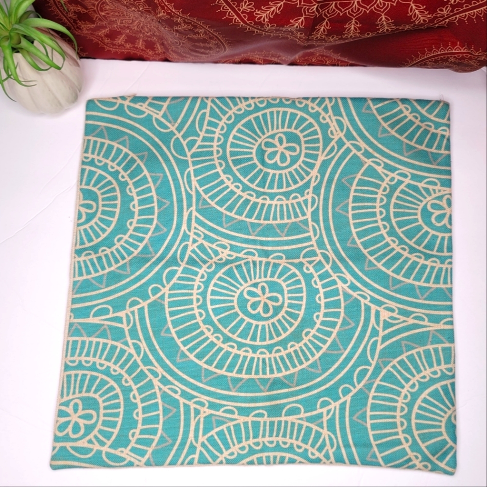 Teal Boho Pillow Cover